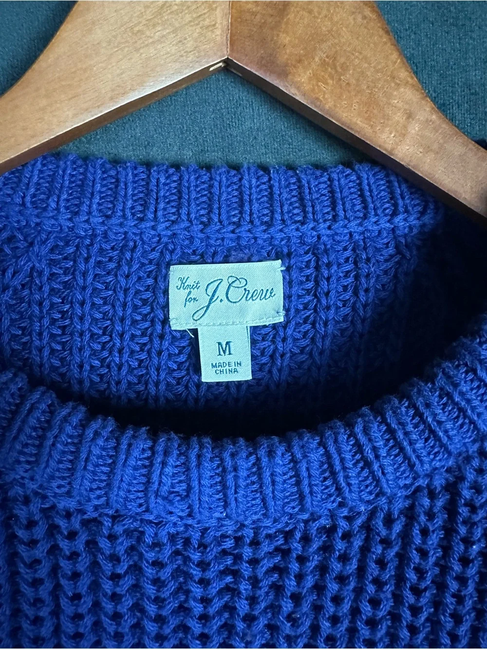 J.Crew Heritage Cotton Shaker-Stitch Fisherman Crewneck Sweater M Vivid Navy